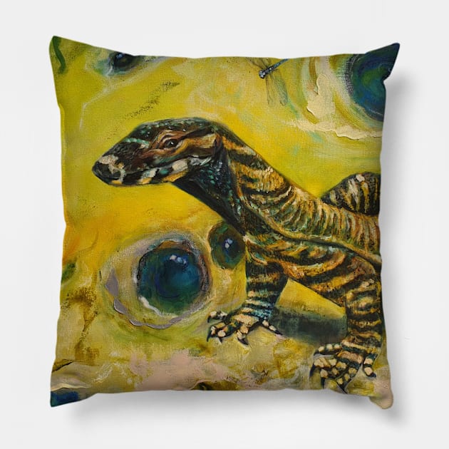 Goanna Monitor Lizard Pillow by CoryAcornArt