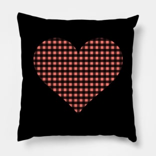 Coral and Black Gingham Heart Pillow