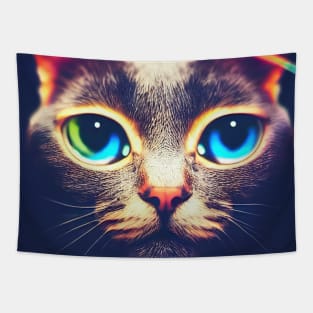Up Close And Personal - Big Blue Eyed Cat Photorealistic Portrait Tapestry