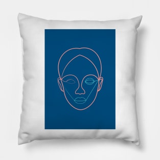 Female Portrait On Blue Pillow