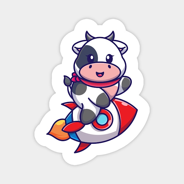 Cute cow riding rocket cartoon Magnet by Wawadzgnstuff