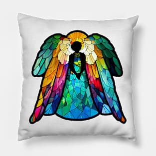 Colorful Stained Glass Angel Silhouette Pillow