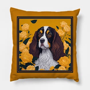 Dogs, spaniel and flowers, dog, style vector (yellow version 2spaniel) Pillow