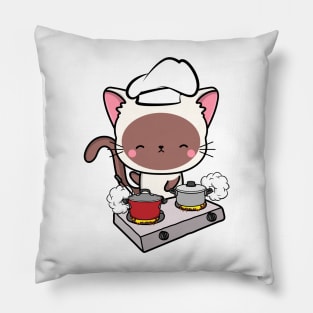 Funny white Cat is cooking Pillow