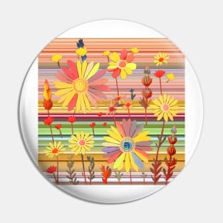 Pressed Daisies on Stripes Pin