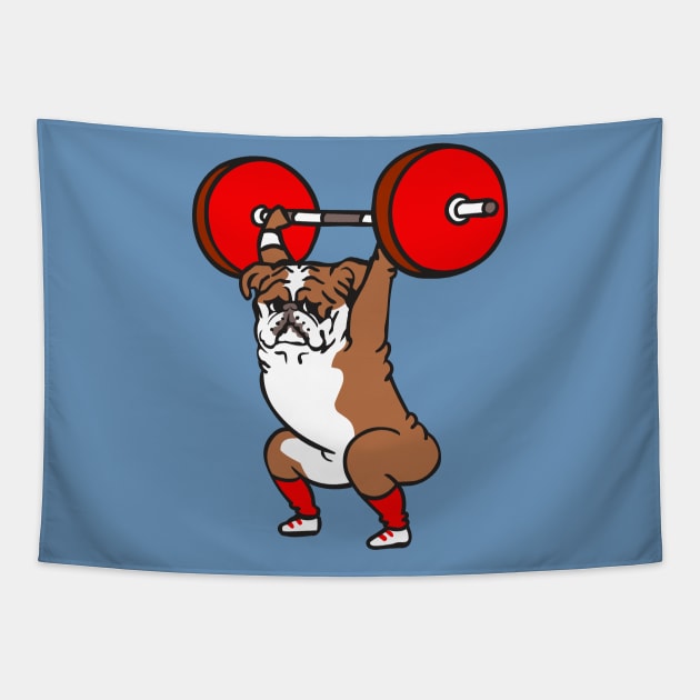 The snatch weightlifting English Bulldog Tapestry by huebucket