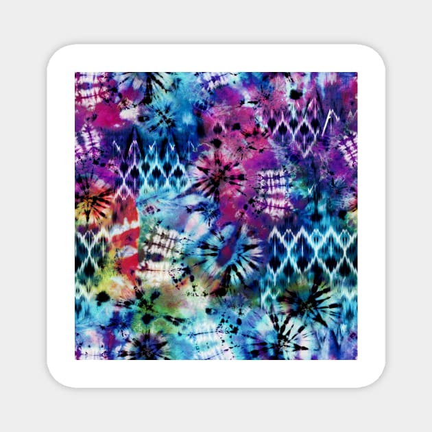 Violet and Aqua Summer Tie Dye Batik Wax Tie Die Print Magnet by podartist