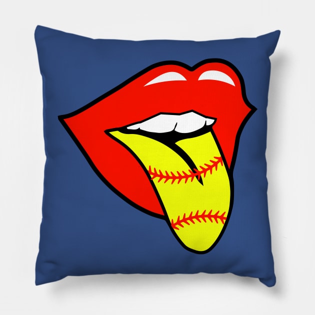 Softball Tongue Lips Pillow by anema
