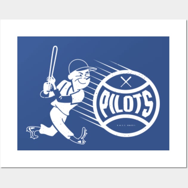 deadmansupplyco Vintage Baseball - Seattle Pilots (White Seattle Wordmark) Kids T-Shirt