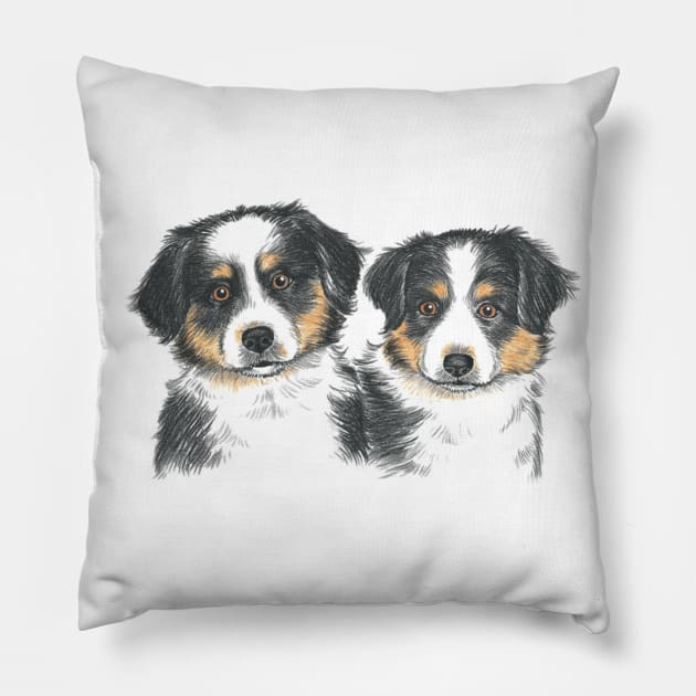 Black Tri Australian Shepherd Puppies Pillow by Pam069