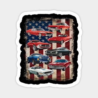 Classic Muscle Car American Flag Patriotic Magnet