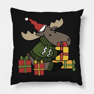 Christmas card with Santa’s helper The Moose gathering the gifts Pillow