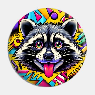 Groovy psychedelic Trash Panda: Funny 90s Memphis Style Raccoon Pin