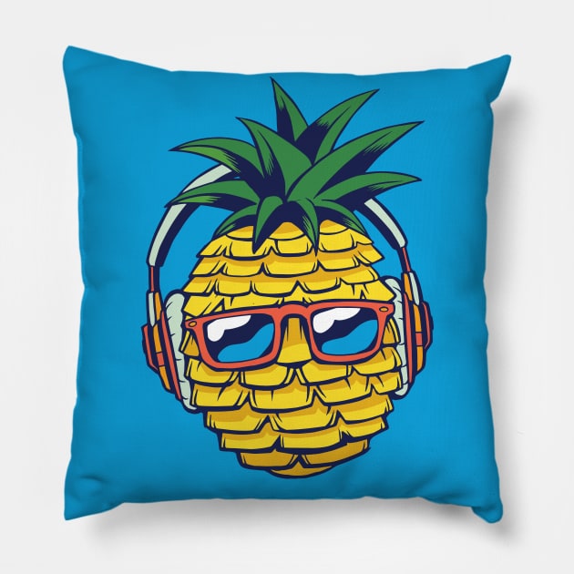 Cool Pineapple with Sunglasses and Headphones Pillow by SLAG_Creative
