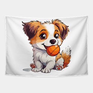 Playful Happy Cute Dog with a Ball Tapestry