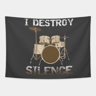 Destroy Silence - Fun Vintage Drummer Shirt Drum Set Gifts Tapestry