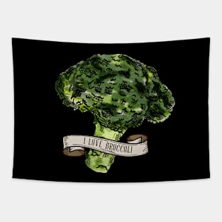 I Love Broccoli Vintage Broccoli Illustration Tapestry