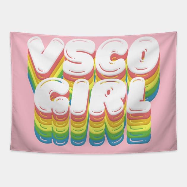 VSCO Girl ~ Retro Rainbow Typography Design Tapestry by DankFutura