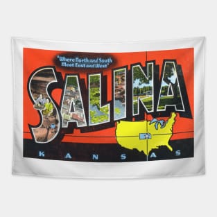 Greetings from Salina, Kansas - Vintage Large Letter Postcard Tapestry