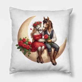 Valentine Horse Couple on Moon Pillow