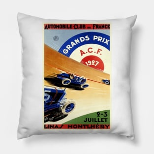 1927 French Grand Prix - Vintage Poster Design Pillow