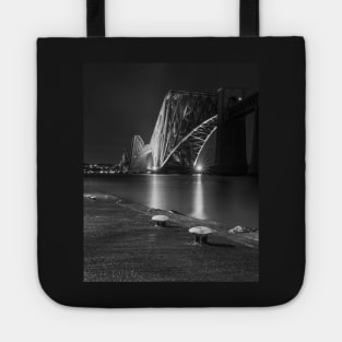 The Forth Bridge at night in Black and White Tote