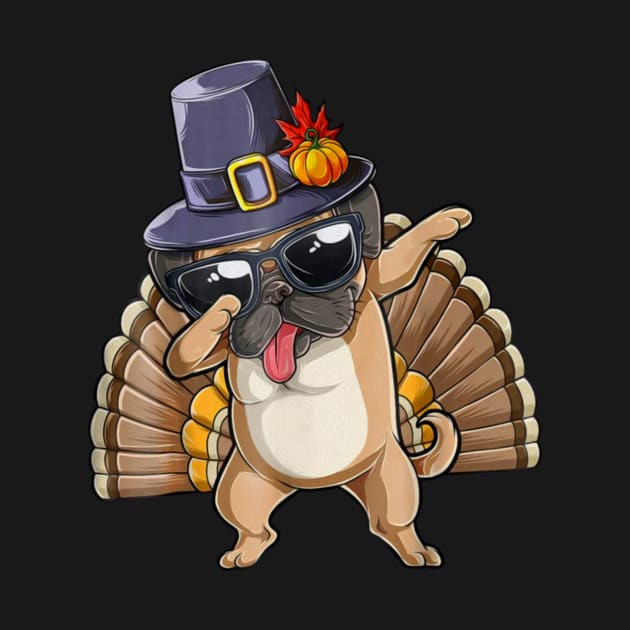 Thanksgiving T shirt for Boys Men Dabbing Pug Turkey by TeeAbe