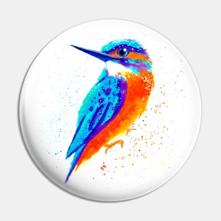 Kingfisher Watercolor Bird Pin