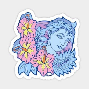 Pink Hibiscus and Blue Ferns Magnet