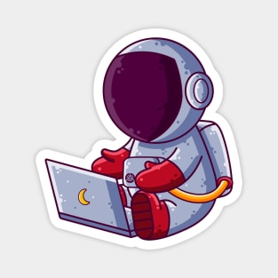 Cute Astronaut Working with Laptop Cartoon Magnet