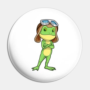 Frog as Pilot with Hat & Glasses Pin