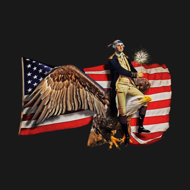 George Washington Riding Bald Eagle American Flag by HolidayoftheWeek