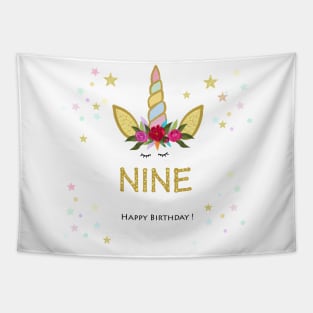 Ninth birthday. Nine. Unicorn Birthday invitation. Party invitation Tapestry