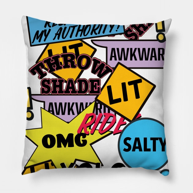 Slang Stickers Pillow by nickemporium1