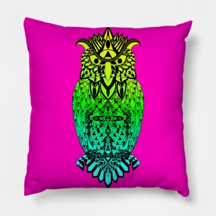 neon glitch owl ecopop Pillow