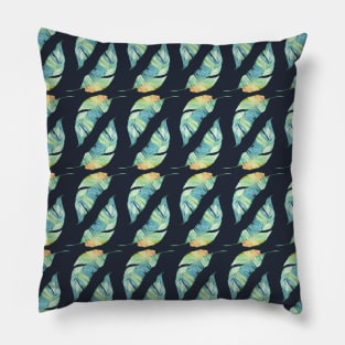 Turquoise teal Tropical Leaf Pattern Pillow