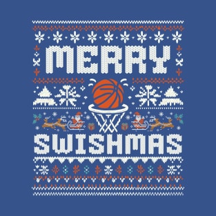 Merry Swishmas - Funny Christmas Basketball Swish Ugly Sweater T-Shirt