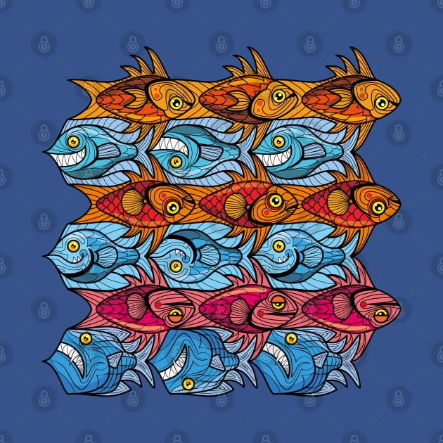Fish tessellation escher style in red and blue by Maxsomma
