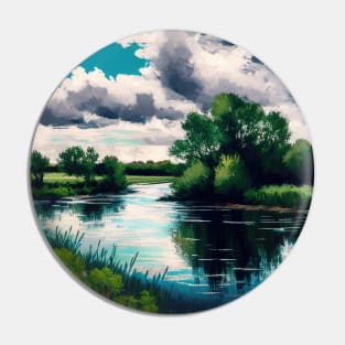 Cloudy Blue Lake Spring Scenery Pin