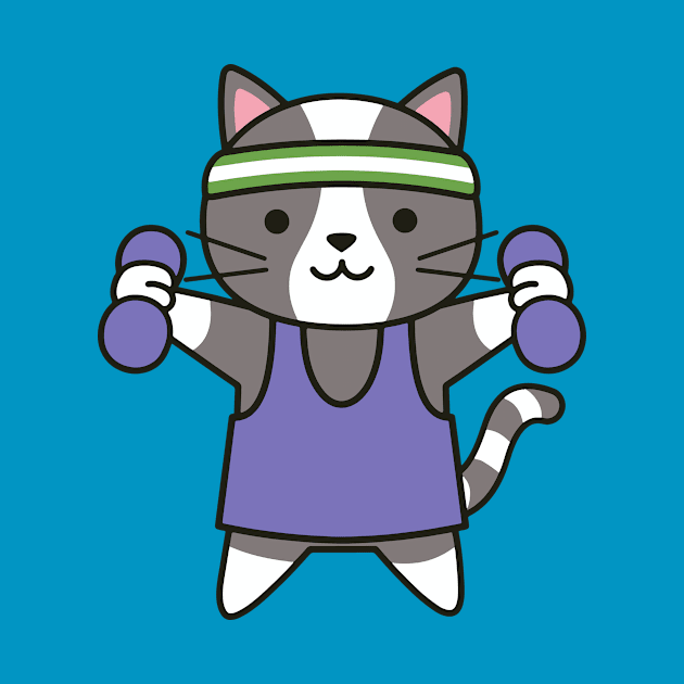 Cute Workout Cat with Weights and Headband by SLAG_Creative