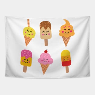 Kawaii Smiling Ice Cream and Popsicles Tapestry