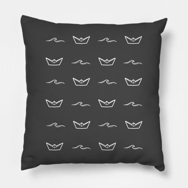 Paper Ship & Waves Pillow by vpessagno