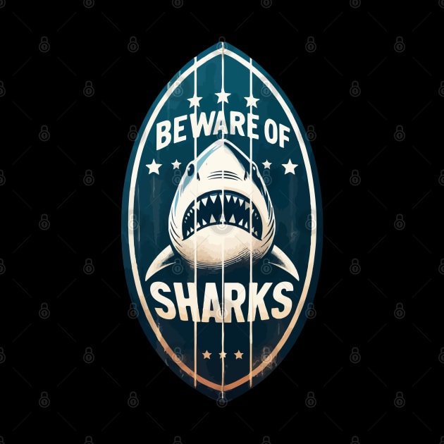 Beware of Sharks retro vintage by TomFrontierArt