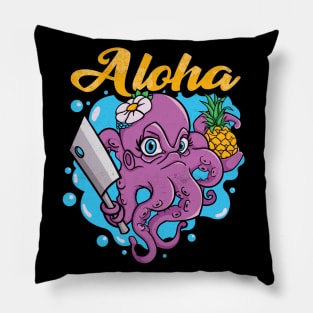 Aloha Octopus holding pineapple Pillow