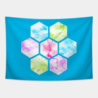 Marble Hexagon | Purple Pink Green | Blue Background Tapestry