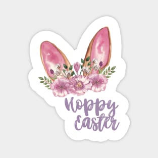 Hoppy Easter - Easter Bunny Ears with Purple Flowers Magnet