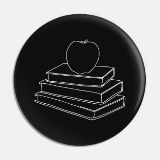 Apple on Book Stack - Red Apple & White Books Line Art Pin