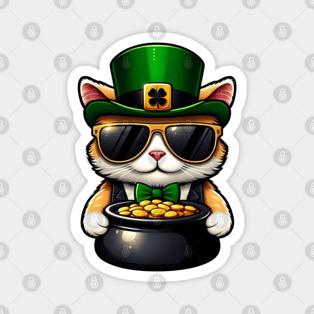 Cat Leprechaun With Pot of Gold - Saint Patrick Magnet by Vector-Artist