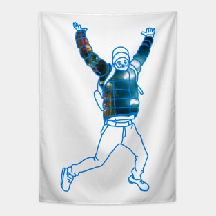 This puffer jacket man is jumping for joy! Tapestry