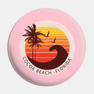 Cocoa Beach Florida Retro Sunset Design Pin